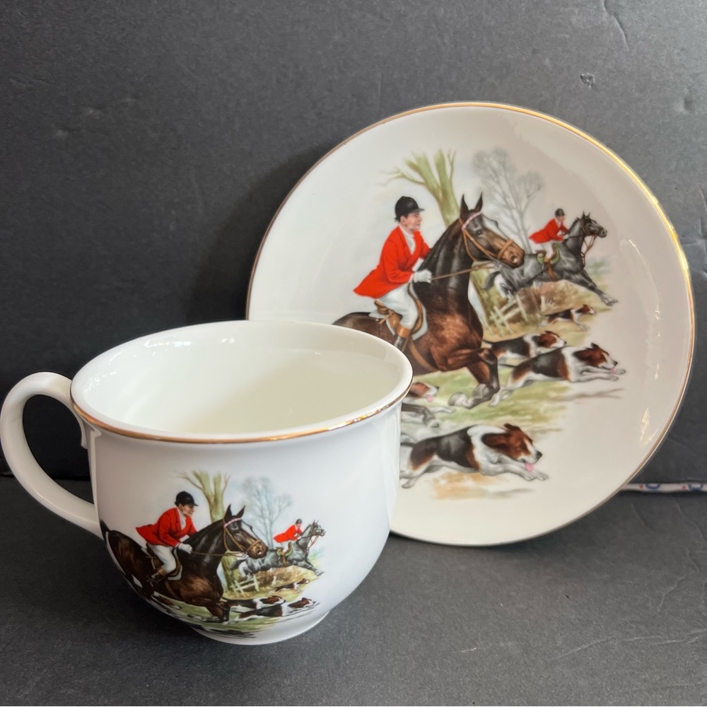 Fox Hunt Large Cup & Saucer Set ROYAL STAFFORDSHIRE England